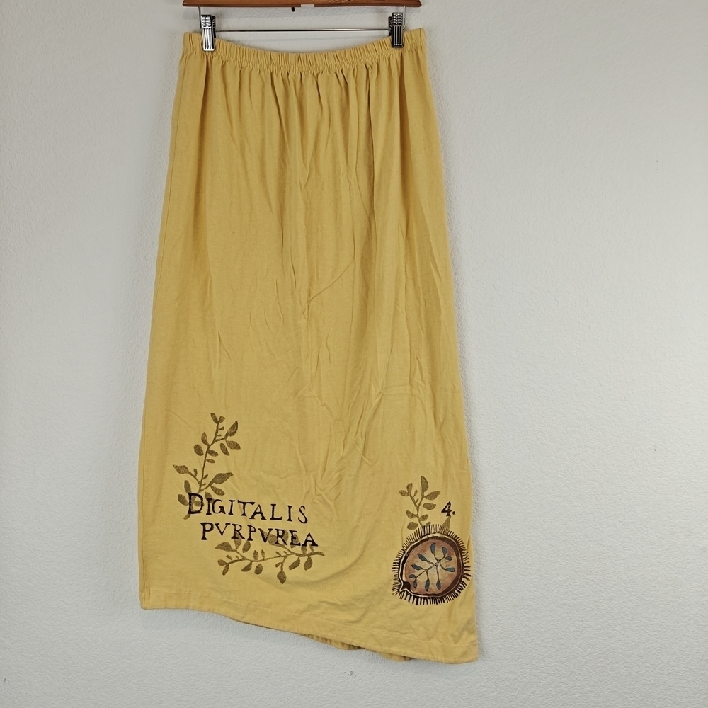 Blue Fish VTG Size 2 Elastic Waist Maxi Skirt Yellow Hand Printed Langenlook